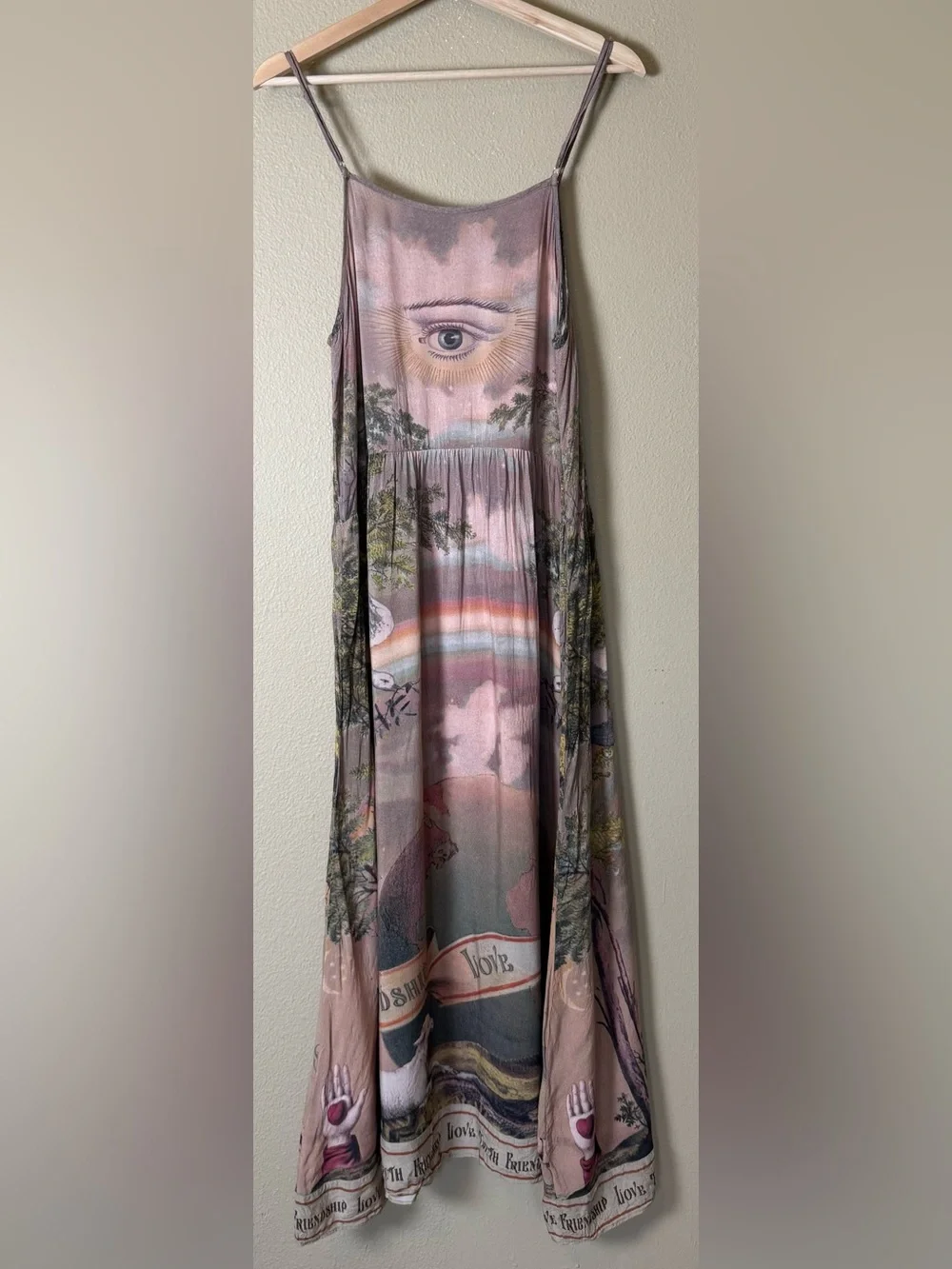 Market of Stars Friendship Love & Truth Vintage Wash Bohéme Long Slip Dress S/M - Picture 2 of 7
